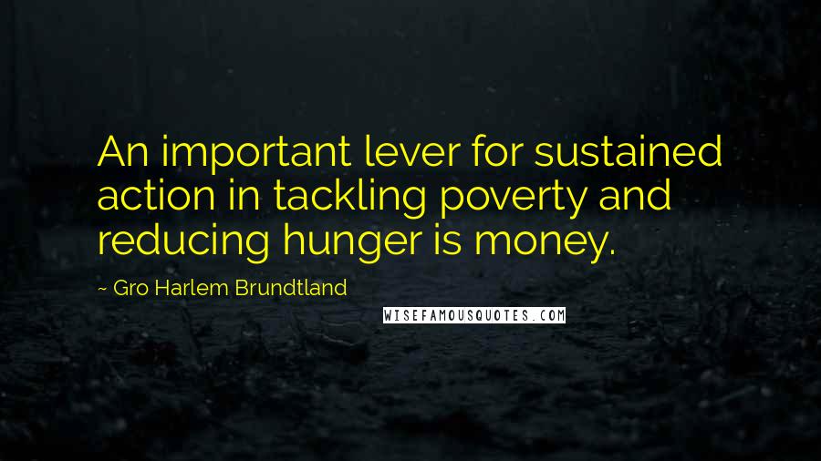 Gro Harlem Brundtland Quotes: An important lever for sustained action in tackling poverty and reducing hunger is money.