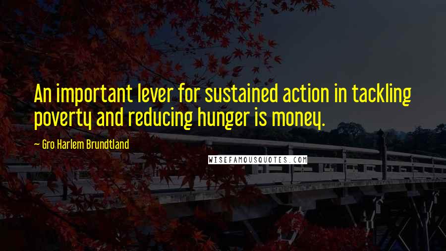 Gro Harlem Brundtland Quotes: An important lever for sustained action in tackling poverty and reducing hunger is money.