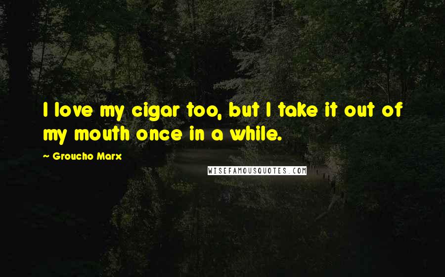 Groucho Marx Quotes: I love my cigar too, but I take it out of my mouth once in a while.