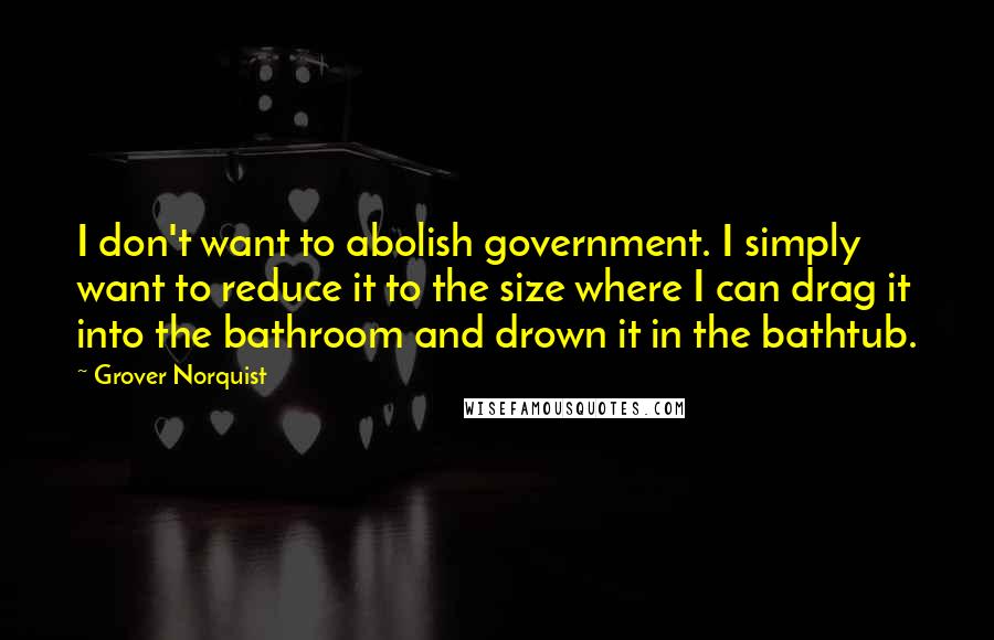 Grover Norquist Quotes: I don't want to abolish government. I simply want to reduce it to the size where I can drag it into the bathroom and drown it in the bathtub.