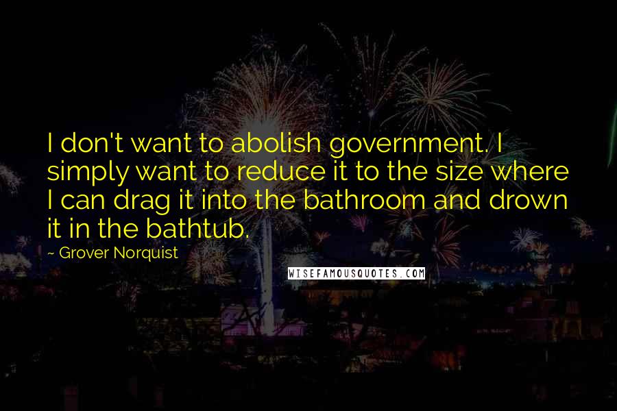 Grover Norquist Quotes: I don't want to abolish government. I simply want to reduce it to the size where I can drag it into the bathroom and drown it in the bathtub.