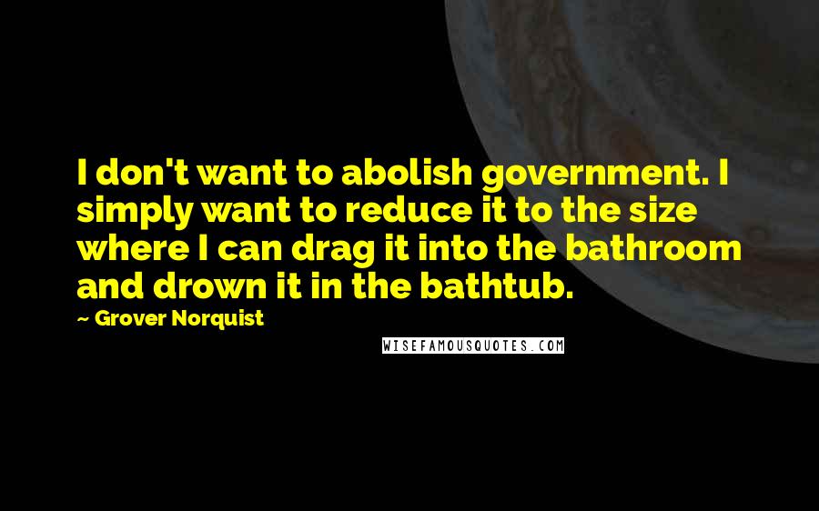 Grover Norquist Quotes: I don't want to abolish government. I simply want to reduce it to the size where I can drag it into the bathroom and drown it in the bathtub.