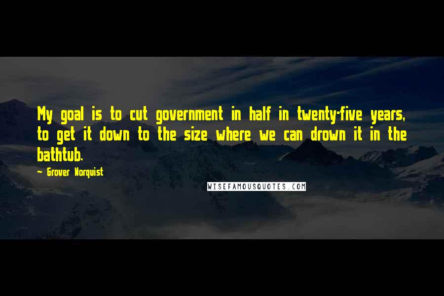 Grover Norquist Quotes: My goal is to cut government in half in twenty-five years, to get it down to the size where we can drown it in the bathtub.