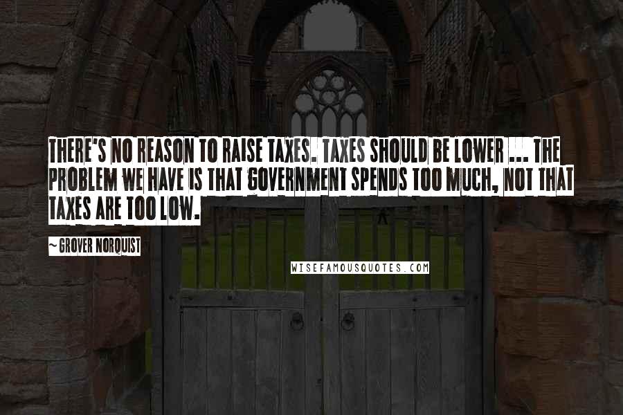 Grover Norquist Quotes: There's no reason to raise taxes. Taxes should be lower ... The problem we have is that government spends too much, not that taxes are too low.