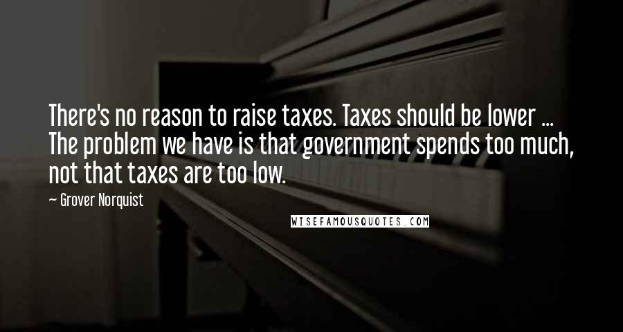 Grover Norquist Quotes: There's no reason to raise taxes. Taxes should be lower ... The problem we have is that government spends too much, not that taxes are too low.