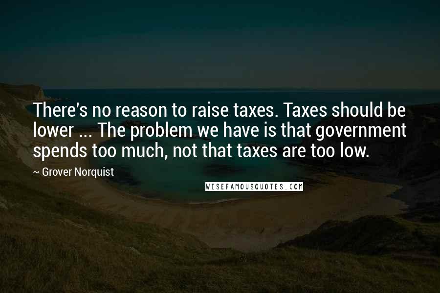 Grover Norquist Quotes: There's no reason to raise taxes. Taxes should be lower ... The problem we have is that government spends too much, not that taxes are too low.