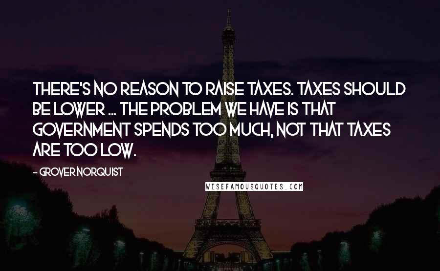 Grover Norquist Quotes: There's no reason to raise taxes. Taxes should be lower ... The problem we have is that government spends too much, not that taxes are too low.