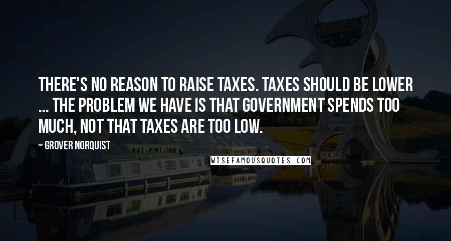 Grover Norquist Quotes: There's no reason to raise taxes. Taxes should be lower ... The problem we have is that government spends too much, not that taxes are too low.