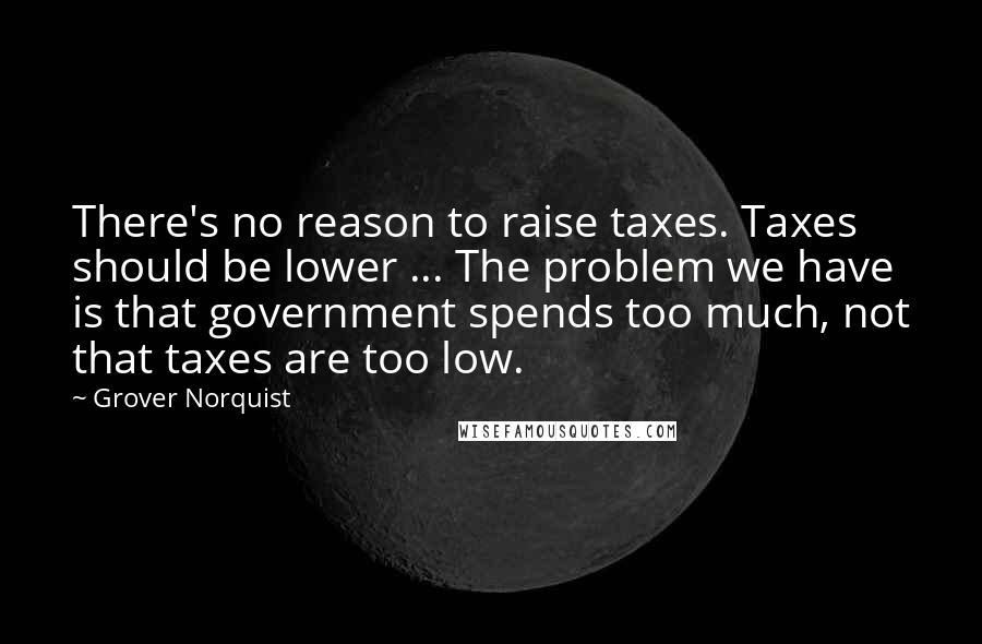 Grover Norquist Quotes: There's no reason to raise taxes. Taxes should be lower ... The problem we have is that government spends too much, not that taxes are too low.