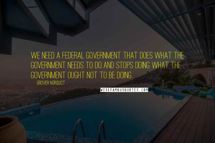 Grover Norquist Quotes: We need a Federal government that does what the government needs to do and stops doing what the government ought not to be doing.