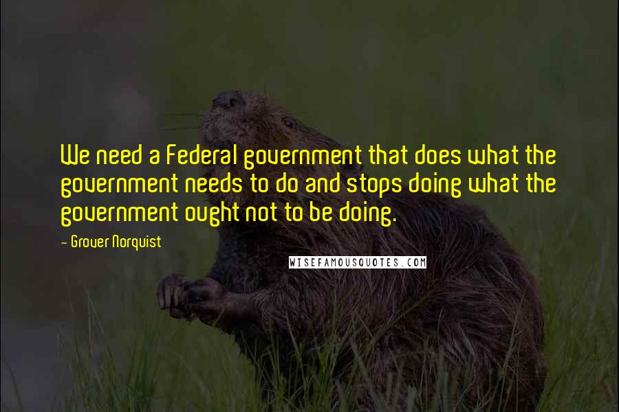 Grover Norquist Quotes: We need a Federal government that does what the government needs to do and stops doing what the government ought not to be doing.