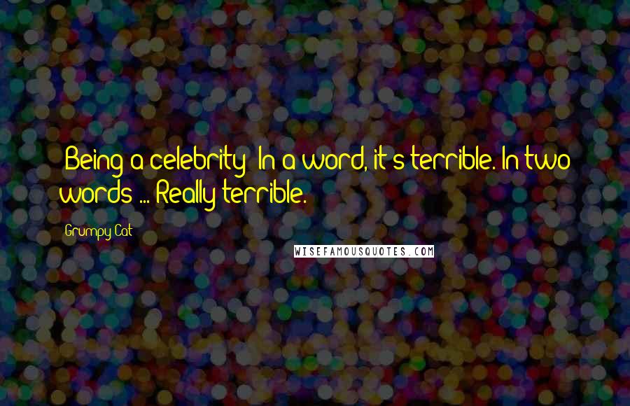 Grumpy Cat Quotes: [Being a celebrity] In a word, it's terrible. In two words ... Really terrible.