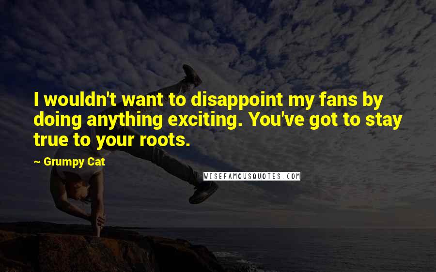 Grumpy Cat Quotes: I wouldn't want to disappoint my fans by doing anything exciting. You've got to stay true to your roots.