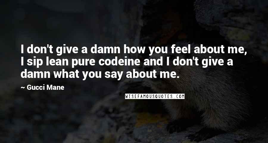 Gucci Mane Quotes: I don't give a damn how you feel about me, I sip lean pure codeine and I don't give a damn what you say about me.
