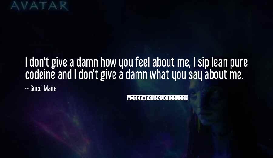 Gucci Mane Quotes: I don't give a damn how you feel about me, I sip lean pure codeine and I don't give a damn what you say about me.