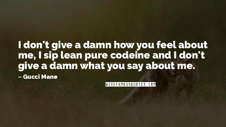 Gucci Mane Quotes: I don't give a damn how you feel about me, I sip lean pure codeine and I don't give a damn what you say about me.