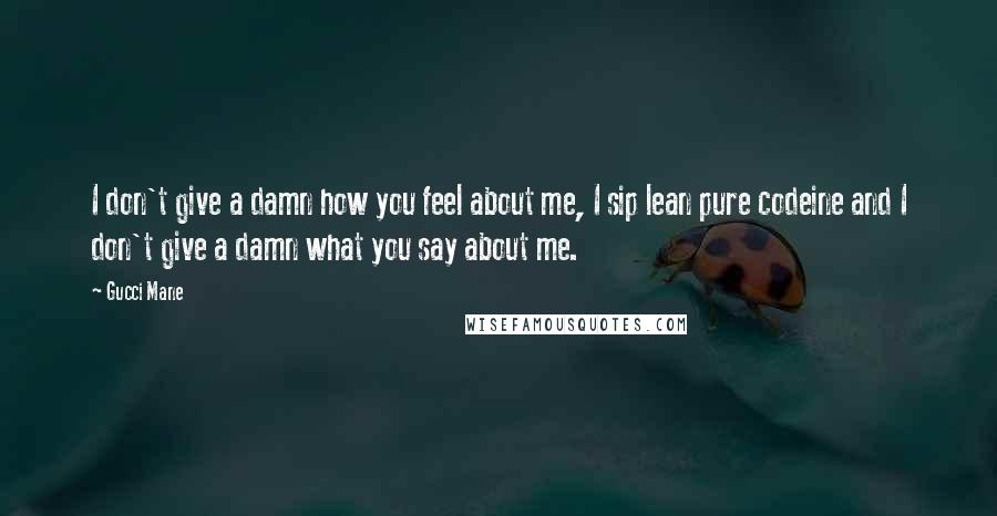 Gucci Mane Quotes: I don't give a damn how you feel about me, I sip lean pure codeine and I don't give a damn what you say about me.