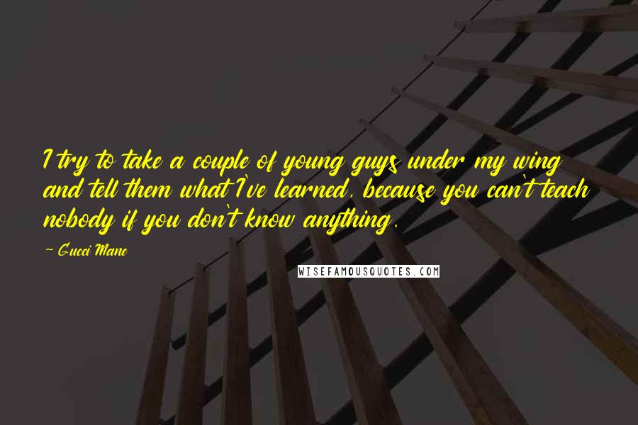 Gucci Mane Quotes: I try to take a couple of young guys under my wing and tell them what I've learned, because you can't teach nobody if you don't know anything.