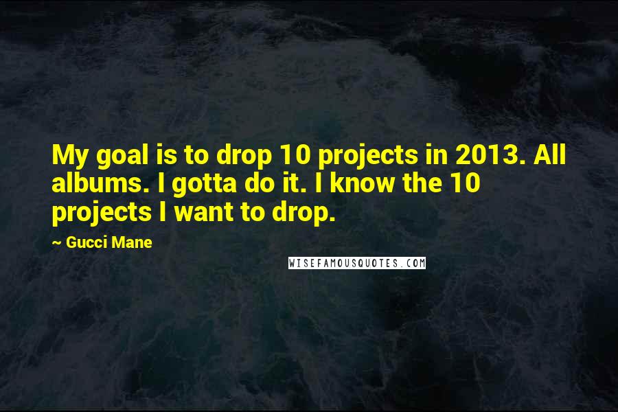 Gucci Mane Quotes: My goal is to drop 10 projects in 2013. All albums. I gotta do it. I know the 10 projects I want to drop.