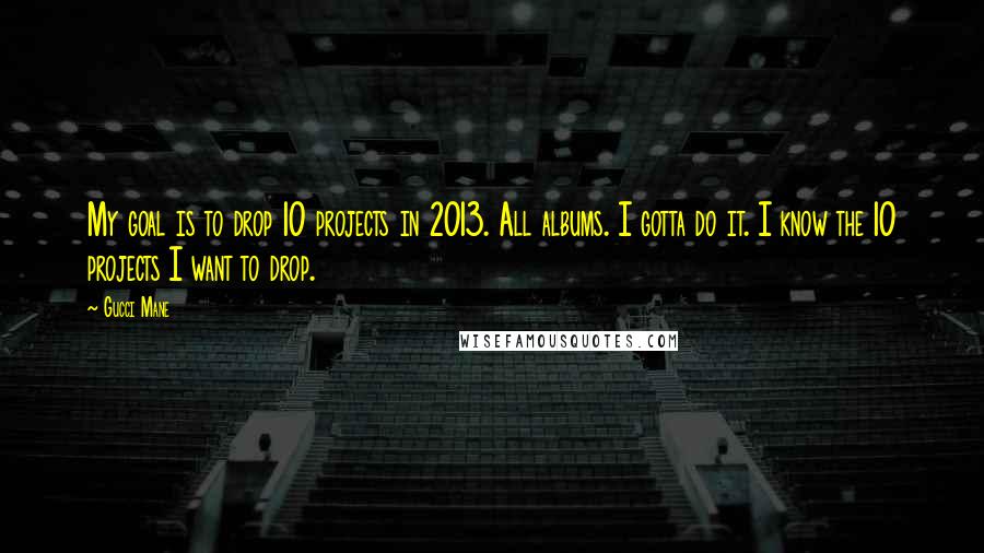 Gucci Mane Quotes: My goal is to drop 10 projects in 2013. All albums. I gotta do it. I know the 10 projects I want to drop.