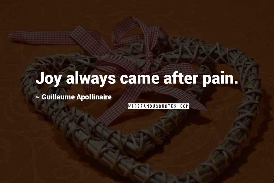Guillaume Apollinaire Quotes: Joy always came after pain.