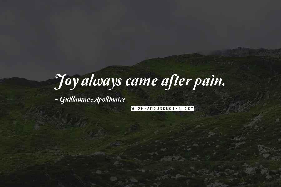 Guillaume Apollinaire Quotes: Joy always came after pain.