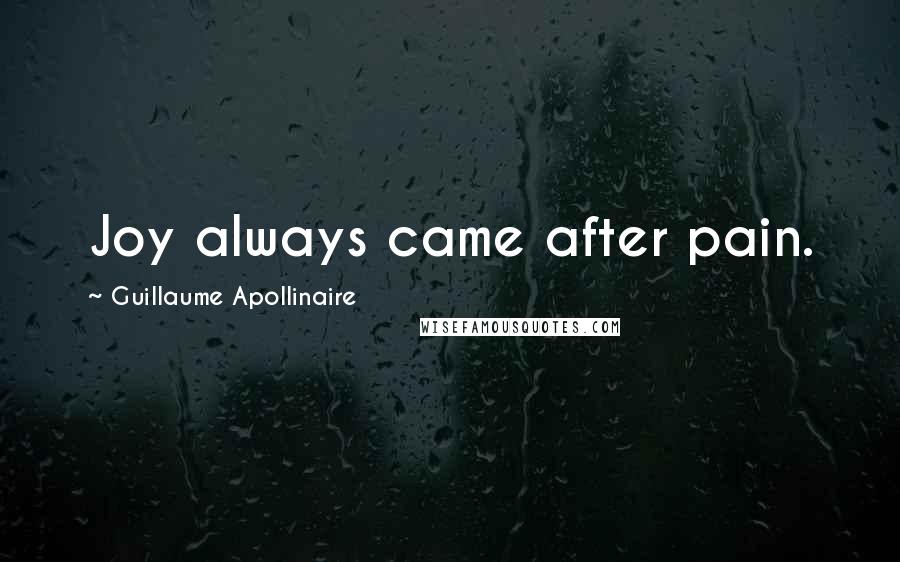 Guillaume Apollinaire Quotes: Joy always came after pain.