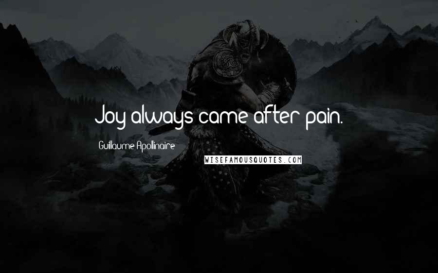 Guillaume Apollinaire Quotes: Joy always came after pain.