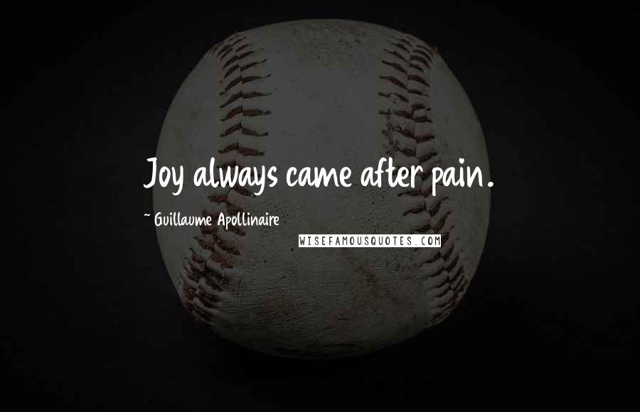 Guillaume Apollinaire Quotes: Joy always came after pain.