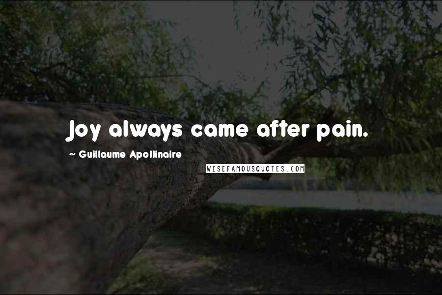 Guillaume Apollinaire Quotes: Joy always came after pain.