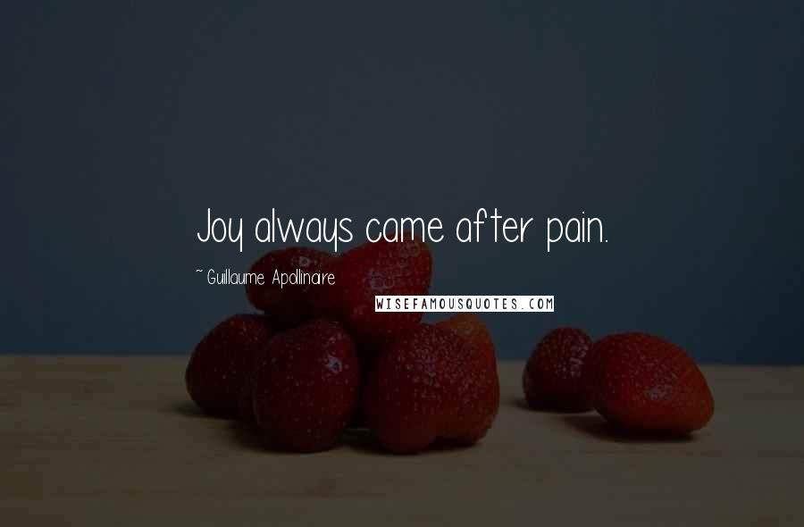 Guillaume Apollinaire Quotes: Joy always came after pain.