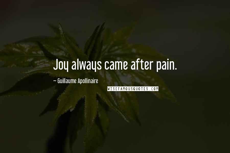 Guillaume Apollinaire Quotes: Joy always came after pain.