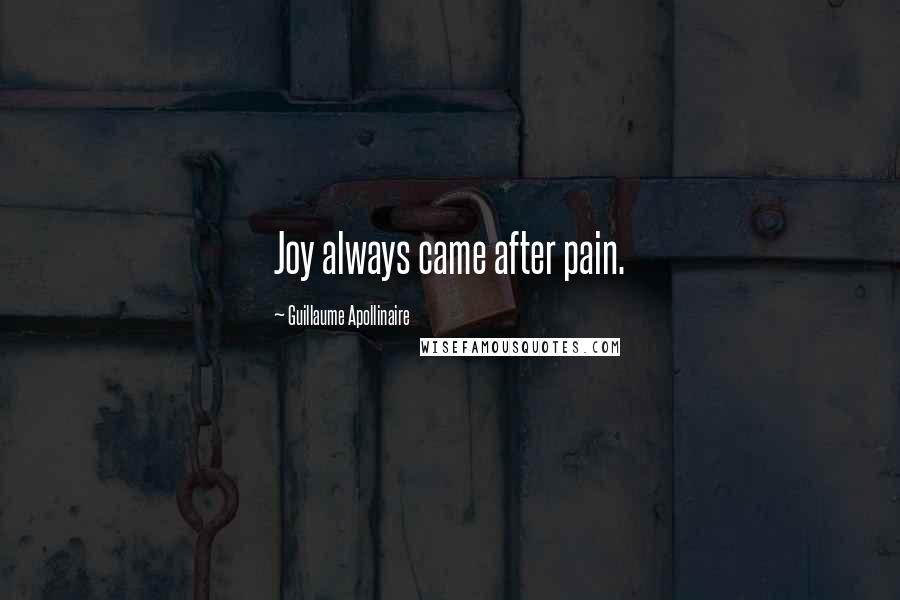 Guillaume Apollinaire Quotes: Joy always came after pain.