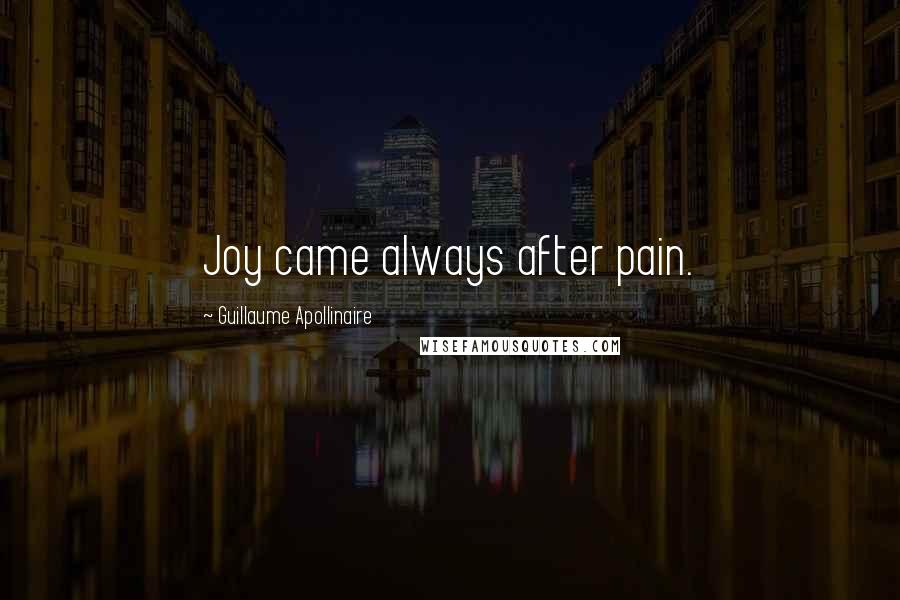 Guillaume Apollinaire Quotes: Joy came always after pain.