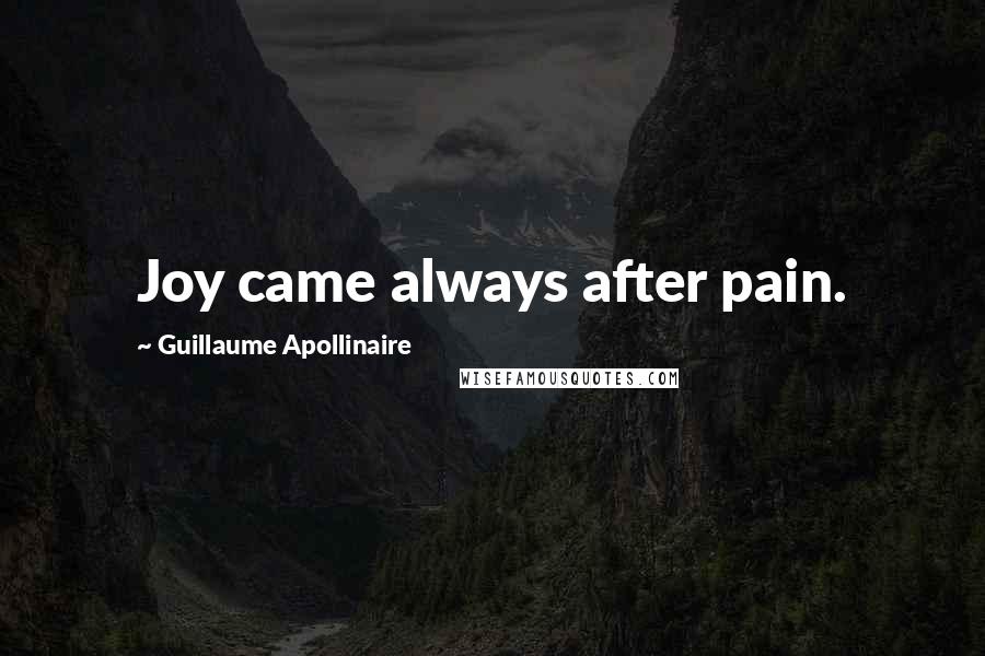 Guillaume Apollinaire Quotes: Joy came always after pain.