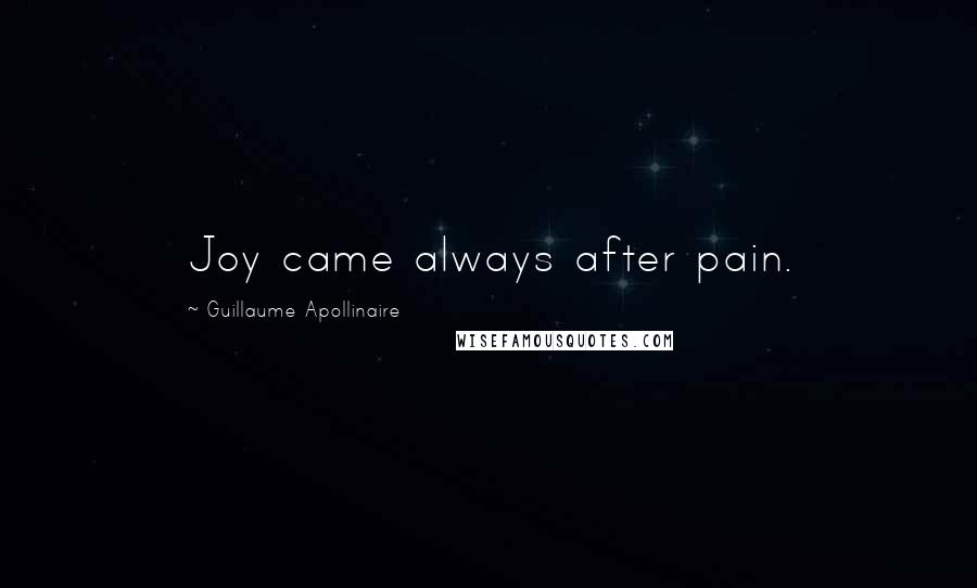 Guillaume Apollinaire Quotes: Joy came always after pain.