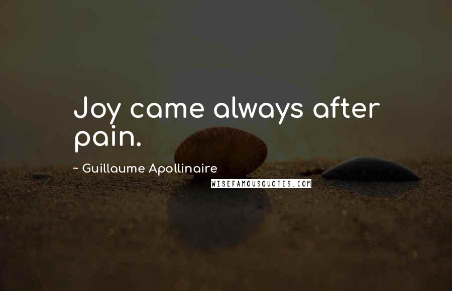 Guillaume Apollinaire Quotes: Joy came always after pain.