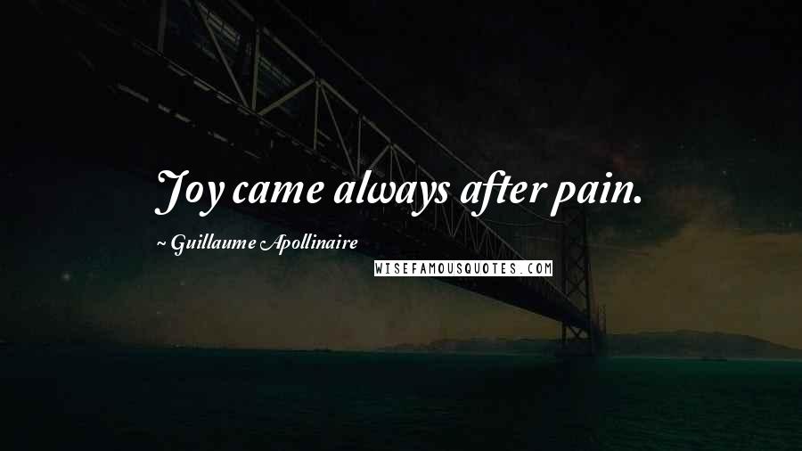 Guillaume Apollinaire Quotes: Joy came always after pain.