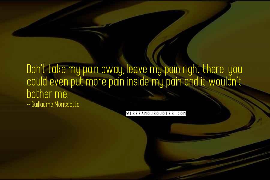 Guillaume Morissette Quotes: Don't take my pain away, leave my pain right there, you could even put more pain inside my pain and it wouldn't bother me.