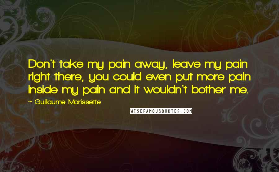 Guillaume Morissette Quotes: Don't take my pain away, leave my pain right there, you could even put more pain inside my pain and it wouldn't bother me.