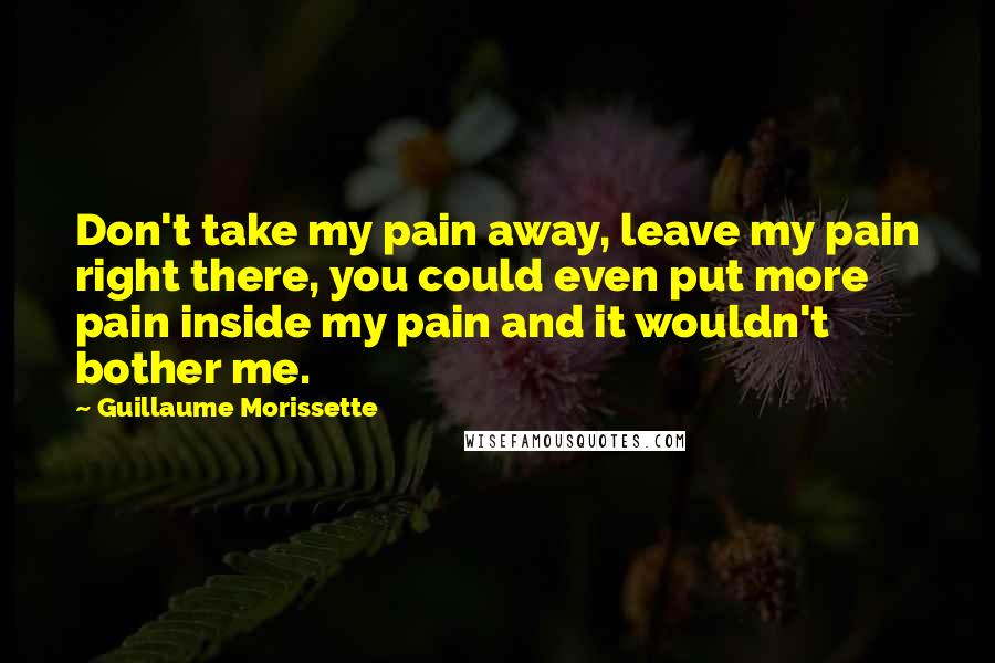 Guillaume Morissette Quotes: Don't take my pain away, leave my pain right there, you could even put more pain inside my pain and it wouldn't bother me.