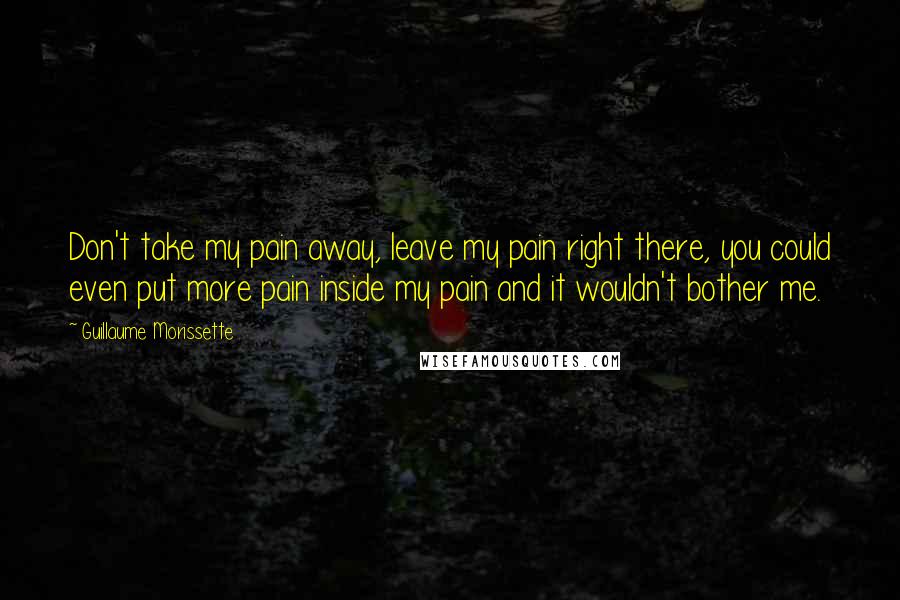 Guillaume Morissette Quotes: Don't take my pain away, leave my pain right there, you could even put more pain inside my pain and it wouldn't bother me.
