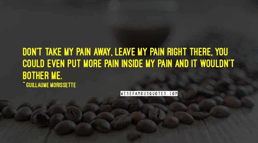 Guillaume Morissette Quotes: Don't take my pain away, leave my pain right there, you could even put more pain inside my pain and it wouldn't bother me.