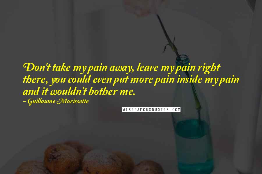 Guillaume Morissette Quotes: Don't take my pain away, leave my pain right there, you could even put more pain inside my pain and it wouldn't bother me.