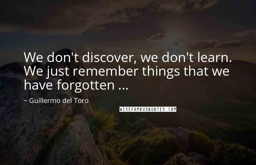 Guillermo Del Toro Quotes: We don't discover, we don't learn. We just remember things that we have forgotten ...