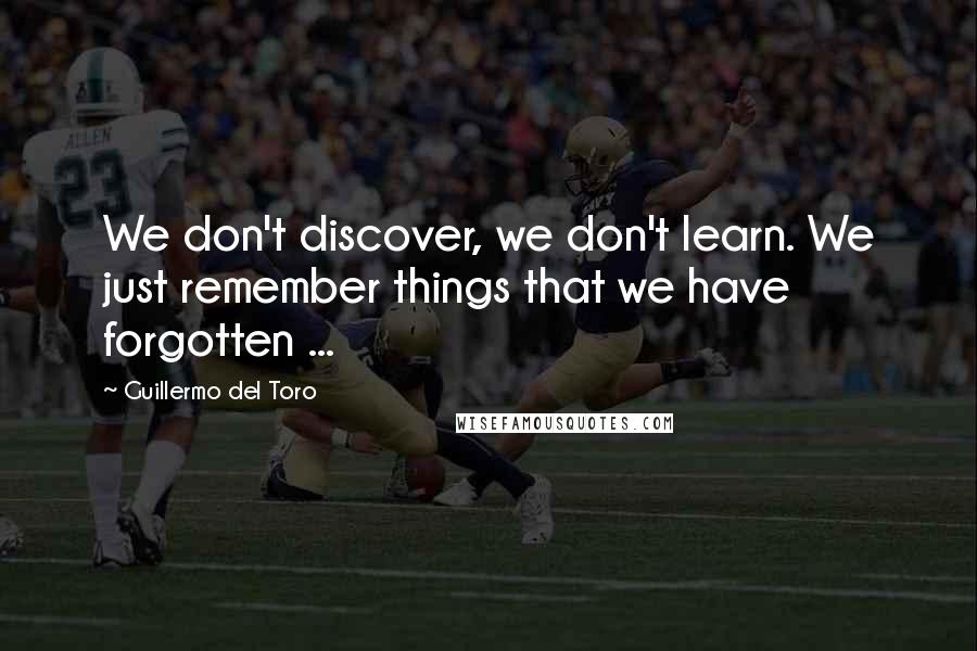 Guillermo Del Toro Quotes: We don't discover, we don't learn. We just remember things that we have forgotten ...