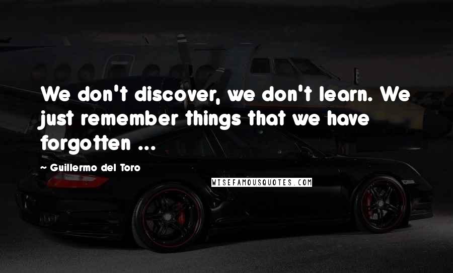 Guillermo Del Toro Quotes: We don't discover, we don't learn. We just remember things that we have forgotten ...