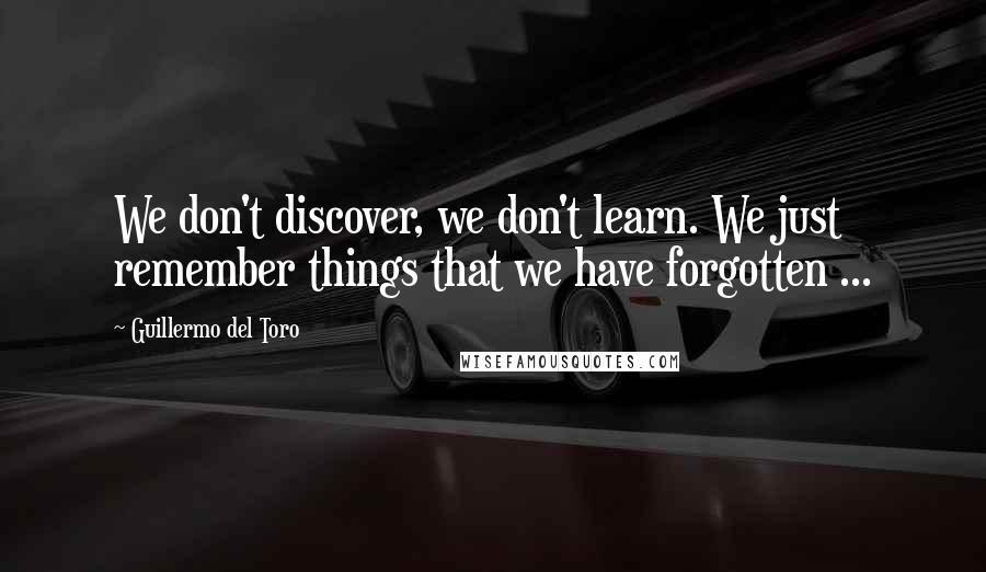 Guillermo Del Toro Quotes: We don't discover, we don't learn. We just remember things that we have forgotten ...