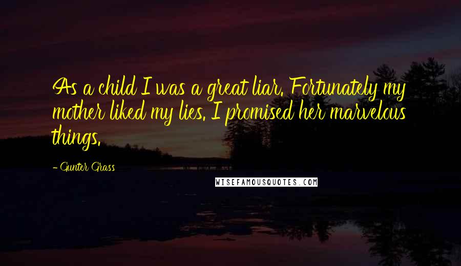 Gunter Grass Quotes: As a child I was a great liar. Fortunately my mother liked my lies. I promised her marvelous things.