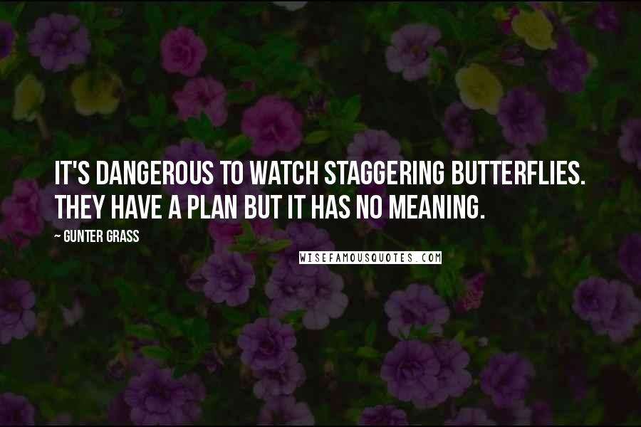 Gunter Grass Quotes: It's dangerous to watch staggering butterflies. They have a plan but it has no meaning.